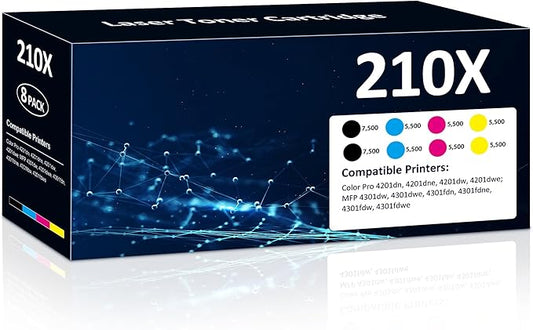 210X Toner Cartridges Compatible for 210X High Yield 210A Set for Color LaserJet Pro 4201dn 4201dne 4201dw 4201dwe MFP 4301dw 4301dwe 4301fdn 4301fdne 4301fdw 4301fdwe Printer(8 Pack, BK/Y/M/C)