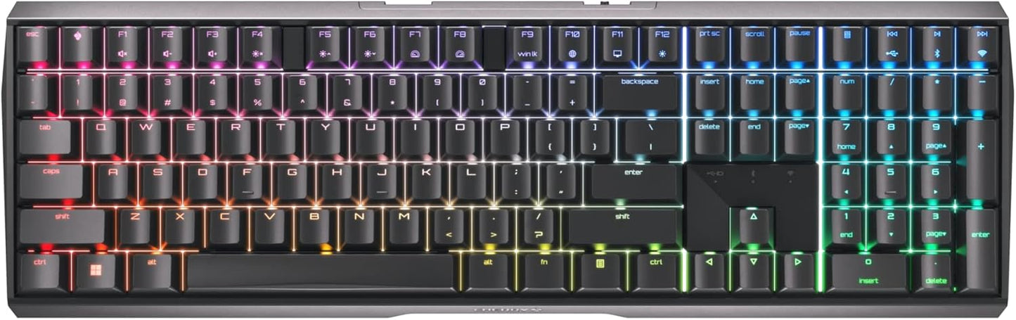 Cherry MX 3.0S Wireless Mechanical Gaming Keyboard. Aluminum Housing Built for Gamers w/MX Brown or Red Switches. RGB Backlit Color Display Over 16m Colors. (Black w/MX Red Switches)