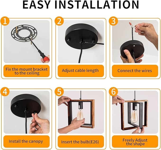 1 Light Kitchen Island Light Modern Black Dining Room Light Fixture Mini Wood Farmhouse Chandelier Hanging Pendant Light Fixtures for Foyer Hallway