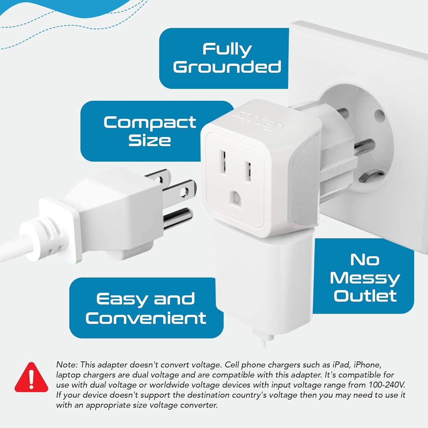 Ceptics Denmark Travel Adapter Plug with Dual Usa Input - Power - Type K (3 Pack) - Ultra Compact - Safe Grounded Perfect for Cell Phones, Laptops, Camera Chargers and More (CT-20)