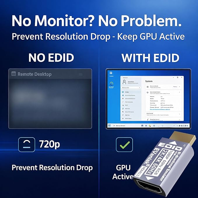 EVanlak Hdmi Passthrough Edid Emulator Adapter Dummy Plug Virtual Monitor Headless Ghost Display Adapter-1080P60hz to 4K60Hz-1pack