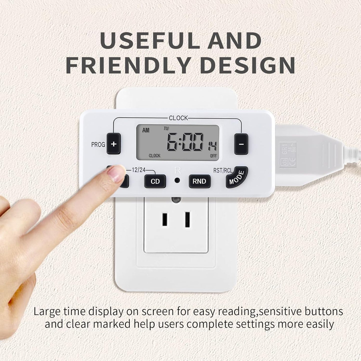 7 Day Programmable Digital Timer Outlet, Indoor Timer with Single Plug-in, Digital Light Timers for Lamp, Fan, Aquarium, 15A 1/2HP, 1 Pack