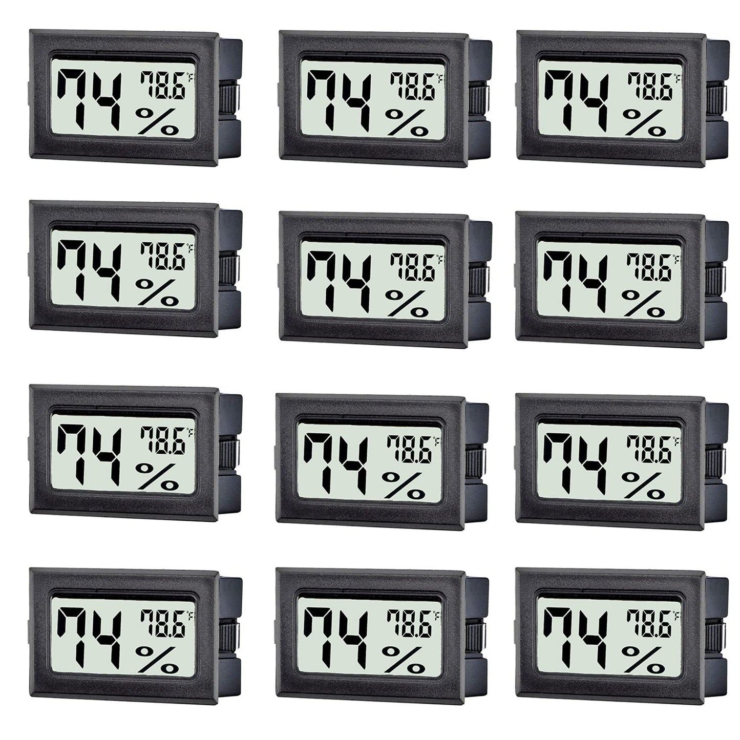 12 Pack Mini Digital Thermometer Hygrometer Indoor Temperature and Humidity Gauge Meter Monitor Fahrenheit (℉) for Humidor,Greenhouse,Reptile Tank,Home,Jars