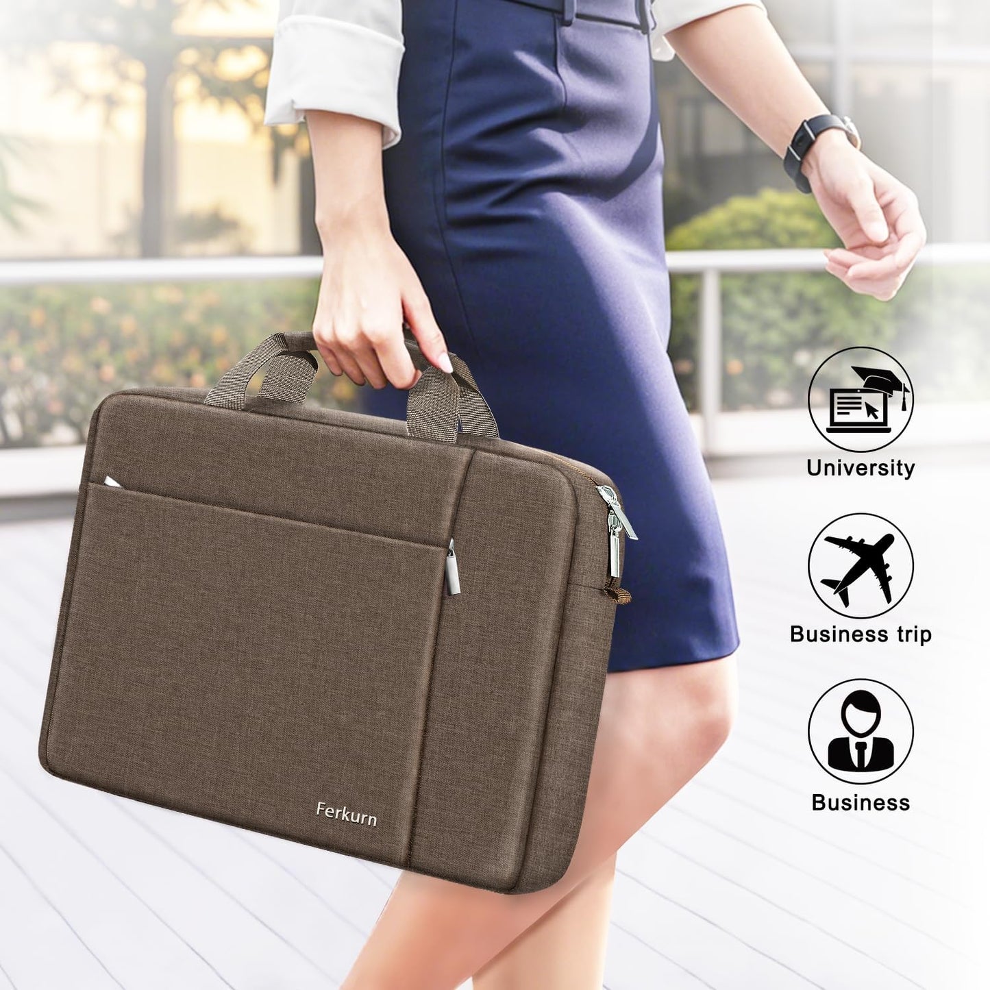 Ferkurn Laptop Bag Case for Women Men Computer Bag Compatible with HP Envy Pavilion Omen/LG Gram/MSI/Dell Inspiron XPS/Lenovo/Acer, Shoulder Strap Carrying Messenger Briefcase, Brown, 15.6 16 Inch