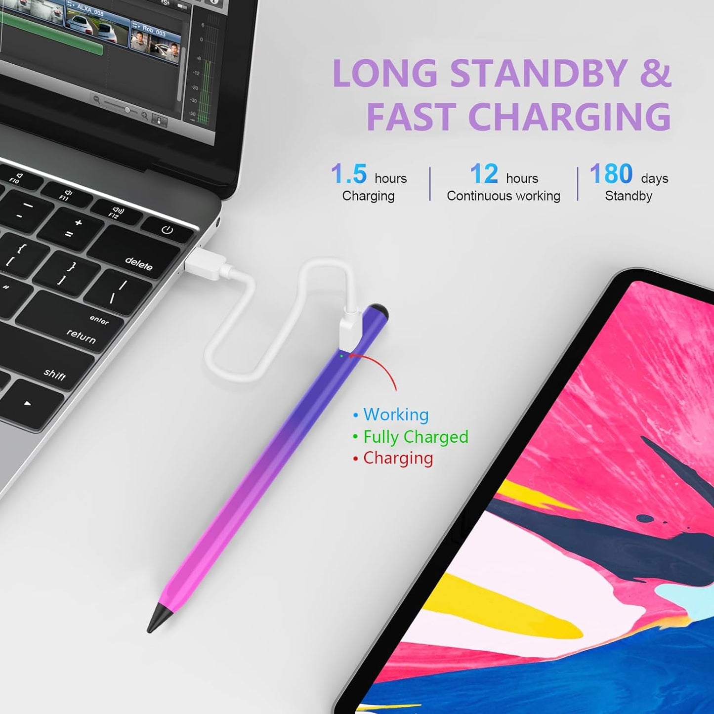 Stylus Pen for iPad 2018-2023 with Palm Rejection, Active Pencil for iPads 10th/9th/8th/7th/6th Gen, for iPad Pro 11/12.9 inch, for iPad Air 5th/4th/3th, for iPad mini 6th/5th Gen(Purple Rose Red)