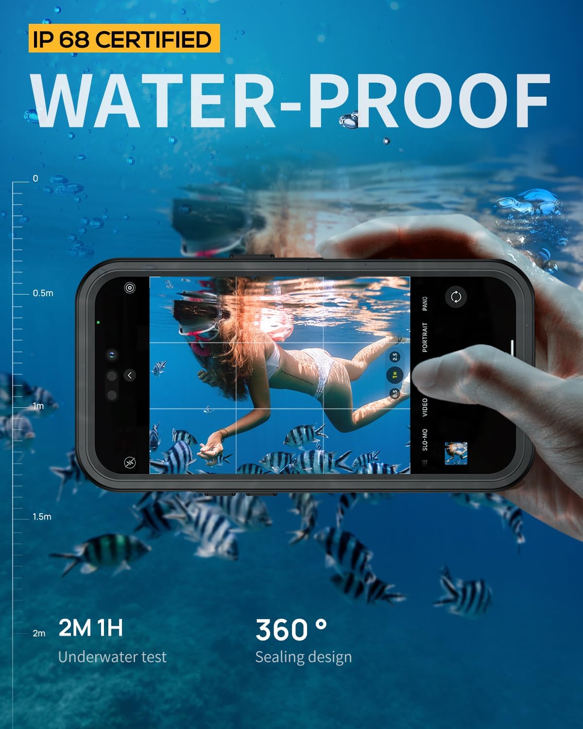Lanhiem Magnetic for iPhone 15 Pro Max Case, IP68 Waterproof Dustproof Case, [Compatible with Magsafe] [Built-in Screen Protector] Full Body Heavy Duty Rugged Phone Cover 6.7 inch, Black/Clear