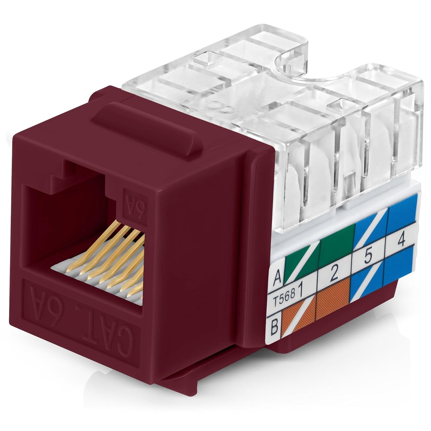 Everest 90° Angled RJ45 Cat6A Keystone Jacks 50-Pack in Red - Slim Profile Female RJ45 Connectors - Cat 6A Keystone Jack - Compatible with 90° Angled Speed Termination Tool - easyJACK (B094WB91H3)