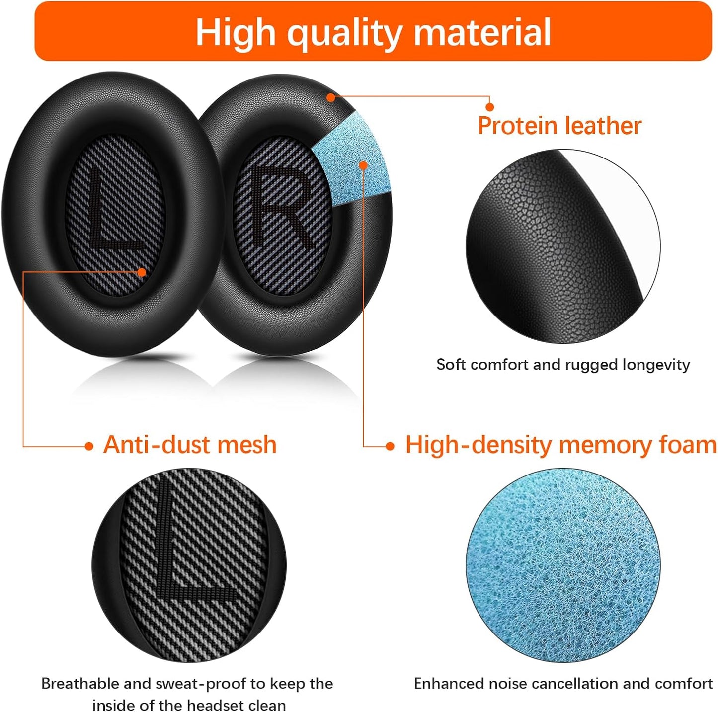 Replacement Ear Pads for Bose QC45/35/25/15/QC2/Ae2/Ae2W/Sound Link/Sound True Headphones,Softer Leather,Noise Isolation Memory Foam,Added Thickness,Durability,Quiet Comfort (Black, a Pair)