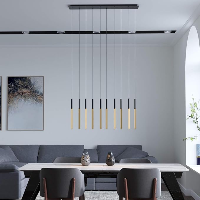 ALTAIR 10 Mini Pendant Lighting Black-Brass - LED Hanging Light Fixture for Kitchen Island, Bar, Foyer - Cluster Pendants - Dimmable, Adjustable Wire, Lamp Bulb Included