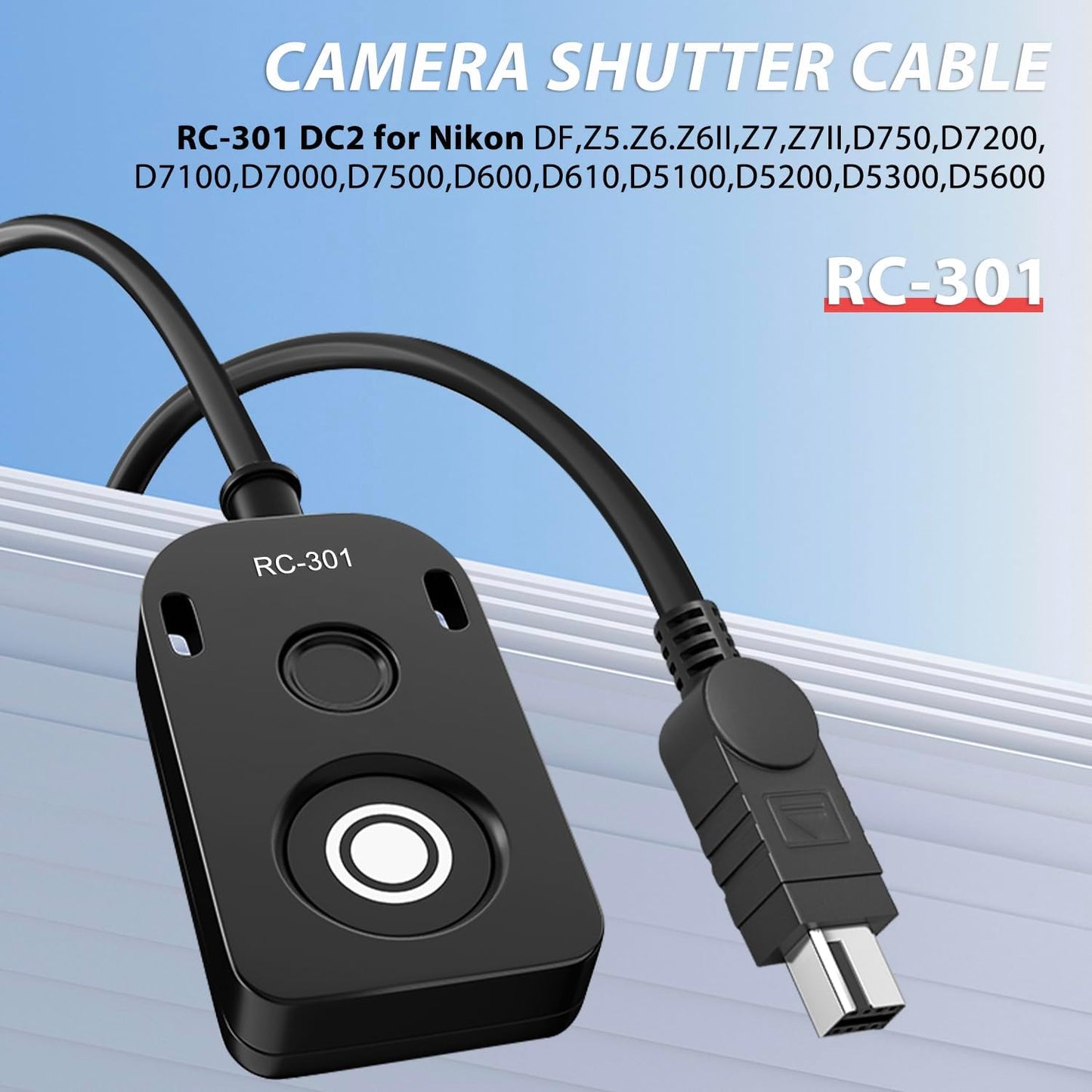 for NK Remote Cable RC301-DC2 Small Shutter Release Remote controlDF,Z5.Z6.Z6II,Z7,Z7II,D7100,D7200,D750,D600,D610,D90 D5600,D5300,D3300 Short Button (RC301-DC2 NK 11.8in/30cm)
