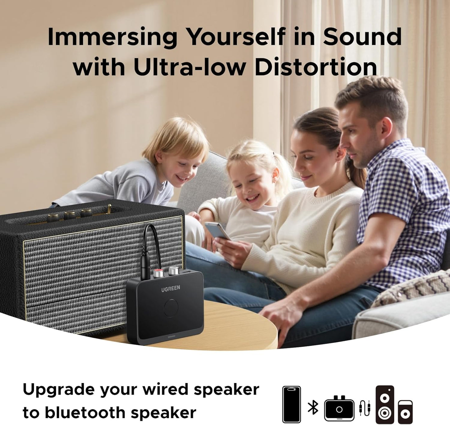 UGREEN Bluetooth 6.0 Receiver with LDAC, Hi-Res Wireless Audio Adapter with Low Latency, for Old Stereo/Speakers/Wired Speakers/Home Audio Music Streaming Stereo System