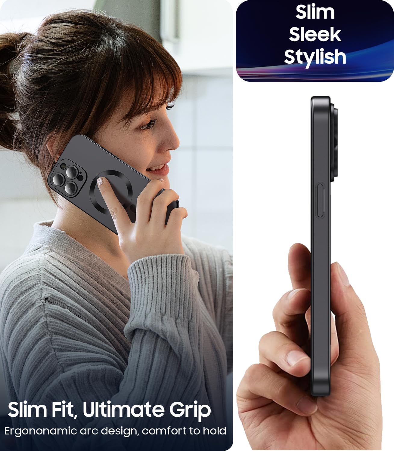 Magnetic for iPhone 14 Pro Max Case [Compatible with MagSafe][Built-in Camera Lens Protector] Slim Soft TPU Bumper Shockproof Metallic Luster Phone Case (Black)