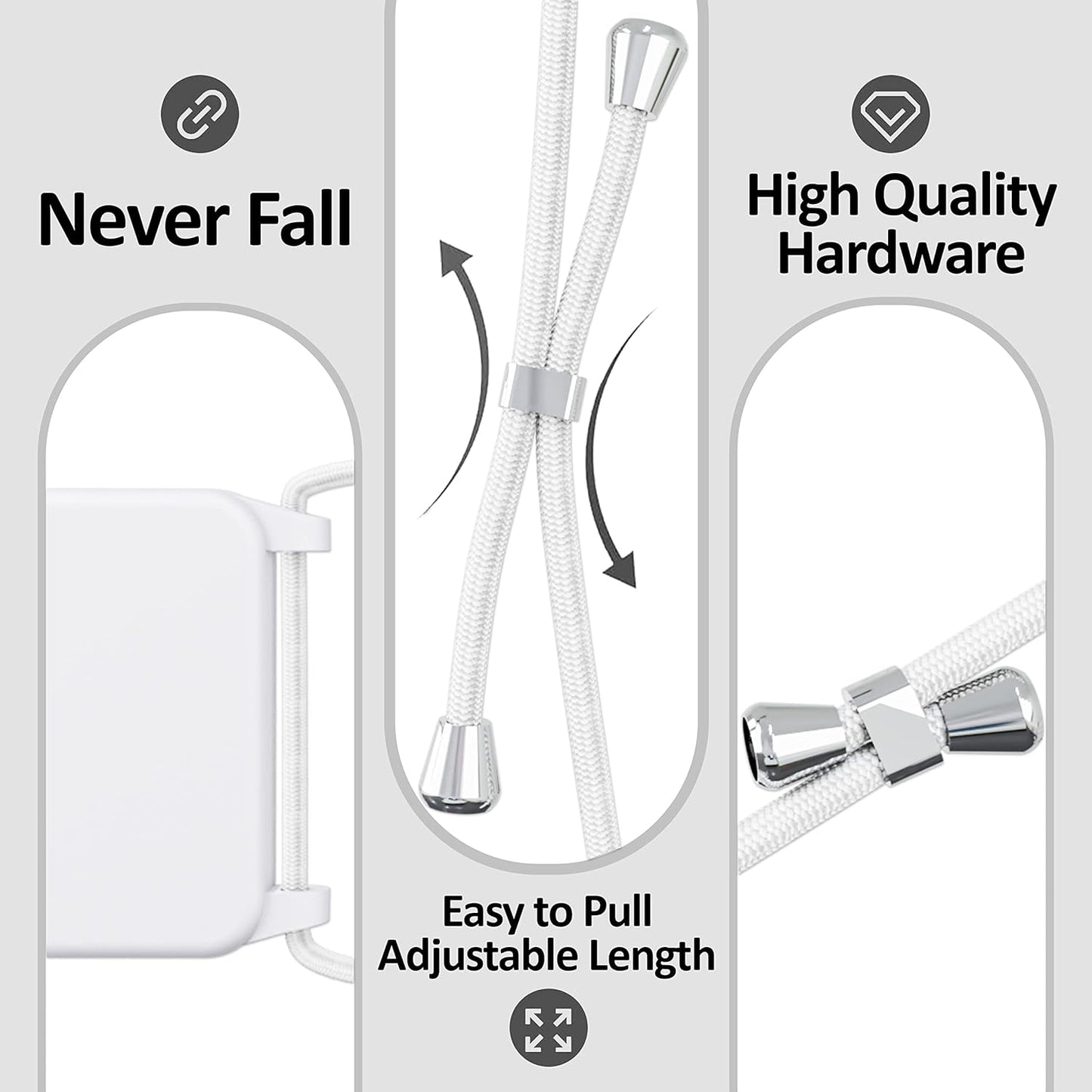 Blaspins Crossbody Lanyard Strap Case for iPhone 13, Neck Cross Body, Adjustable Holder Removable, Drop Protection Shockproof, Hands-Free Silicone Case Cover 6.1 inch, 150 cm Strap, iP13 - White