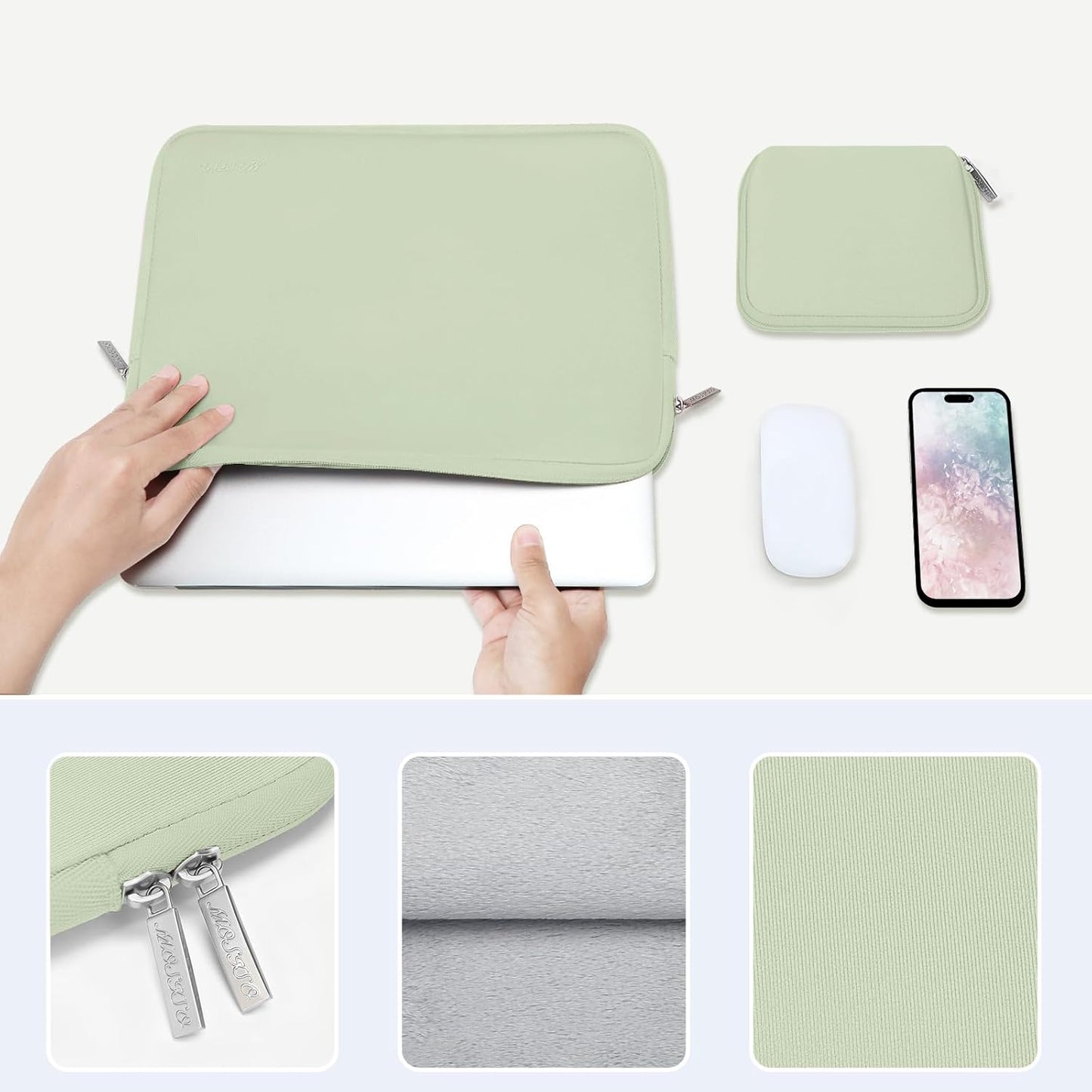 MOSISO Laptop Case 13.3 inch, 13-13.3 inch Laptop Sleeve Bag Compatible with MacBook Air/Pro 13 / Pro 14, HP Dell ASUS Lenovo Notebook, Neoprene Computer Sleeve Bag with Small Case, Sage Green