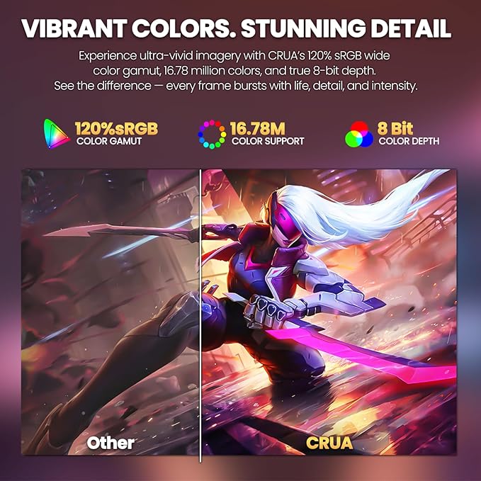 CRUA 27" Gaming Monitor, 144Hz 4K UHD(3840*2160P) IPS Screen, Supports Height/Pivot/Rotating/Tilt Adjustable Vertical Monitor, AMD Freesync, 120% sRGB, Built-in Speakers, Wall Mountable Installs-White