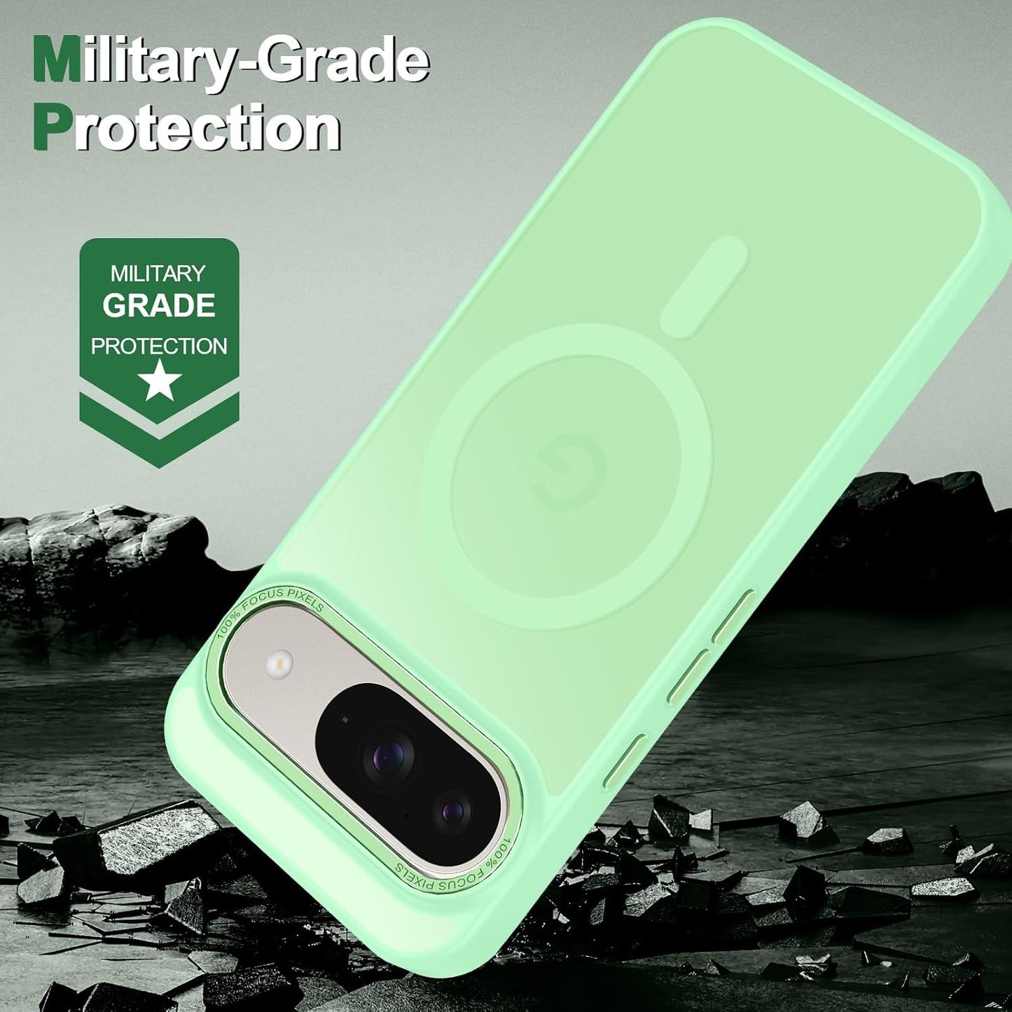 Magnetic for Google Pixel 9/Pixel 9 Pro Case, [Military Grade Drop Protection] [Compatible with MagSafe] Shockproof Slim Translucent Matte Anti-Slip for Women Girls Men Case, Matcha Green