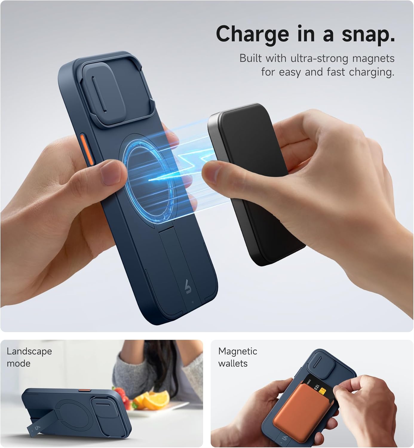 SURITCH for iPhone 12/12 Pro Case with Magnetic Camera Slide Cover and Adjustable Kickstand, Compatible with MagSafe, Shockproof Bumper Case Slim Protective Cover for iPhone 12/12 Pro 6.1 Inch, Blue