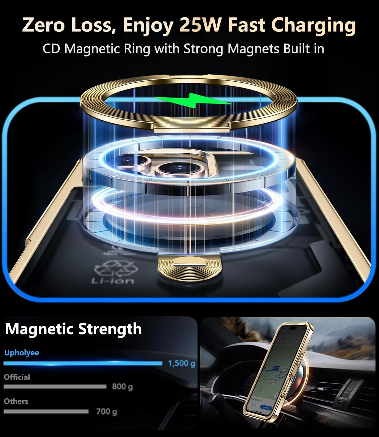 [360° Rotatable CD Stand & Built-in Privacy Screen Magnetic Case for iPhone 16 Pro [Compatible with MagSafe & Full Signal] Mil-Grade Shockproof Full Body Anti-Spy Cover for 16 Pro-Gold