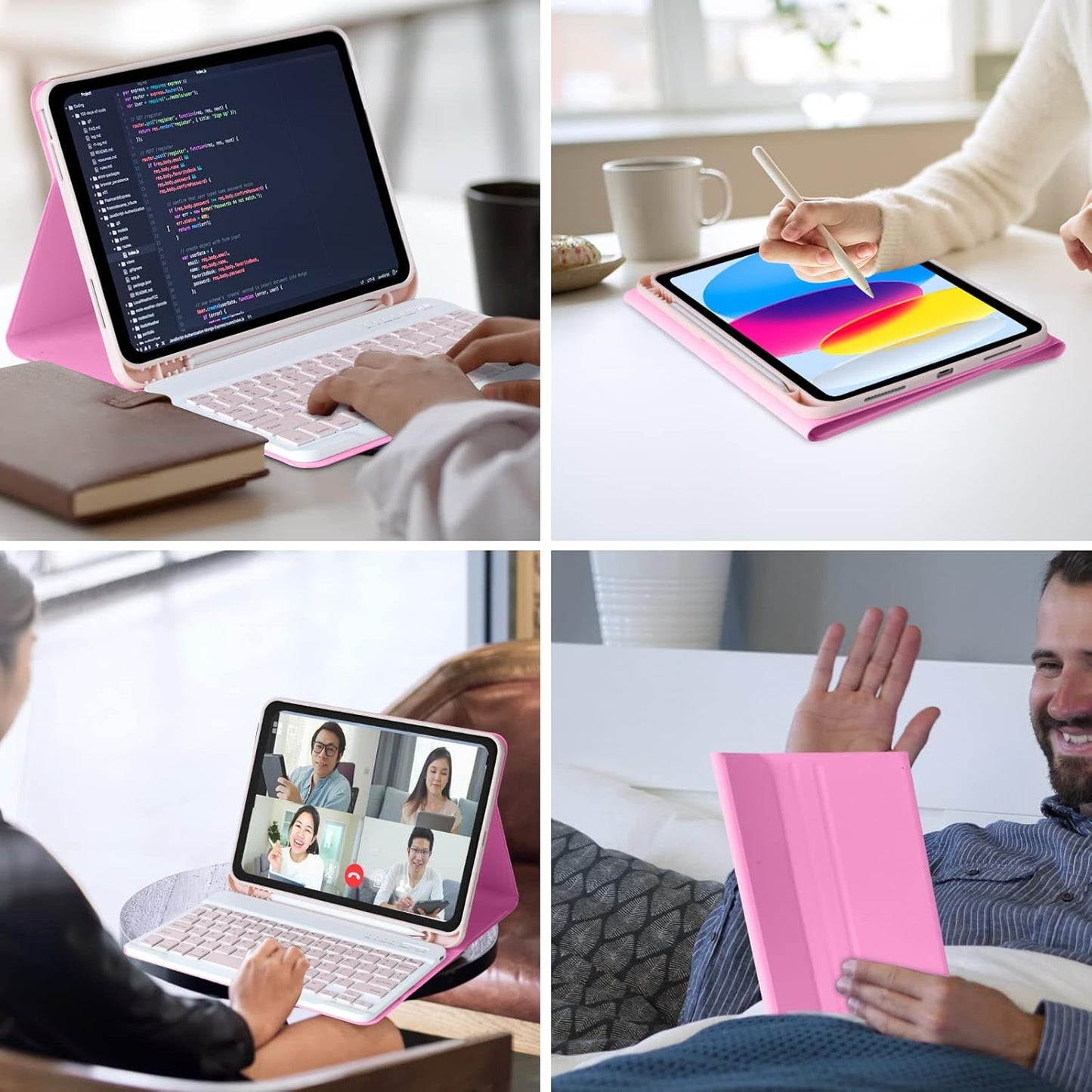 MMK iPad A16 Case (2025, 11"), iPad 10th Generation Case with Keyboard (2022, 10.9"), Wireless Detachable Keyboard, Pencil Holder-Watermelon Red