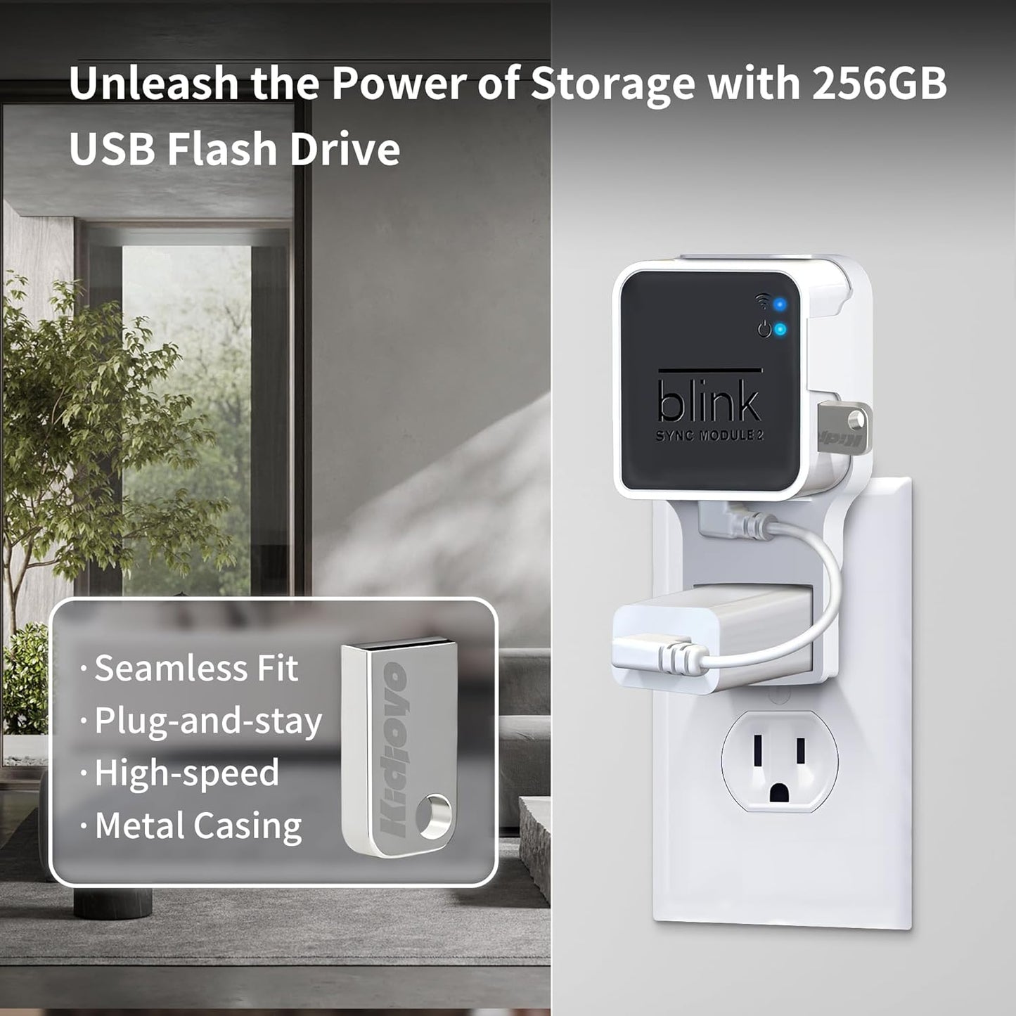 256GB USB Flash Drive & Wall Mount for Blink Sync Module 2 with Short Cable – Declutter, Save Space, and Effortlessly Enhance Security (1 Pack)
