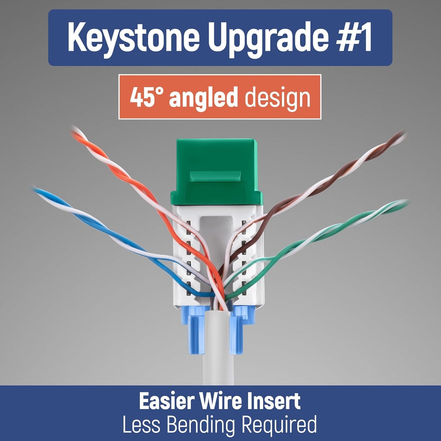 Everest 45° Angled RJ45 Cat5e Keystone Jacks 50-Pack in Green - Slim Profile Female RJ45 Connectors - Cat 5e Keystone Jack - Compatible with 45° Angled Speed Termination Tool - 45Term (B0BL3GS7ZY)
