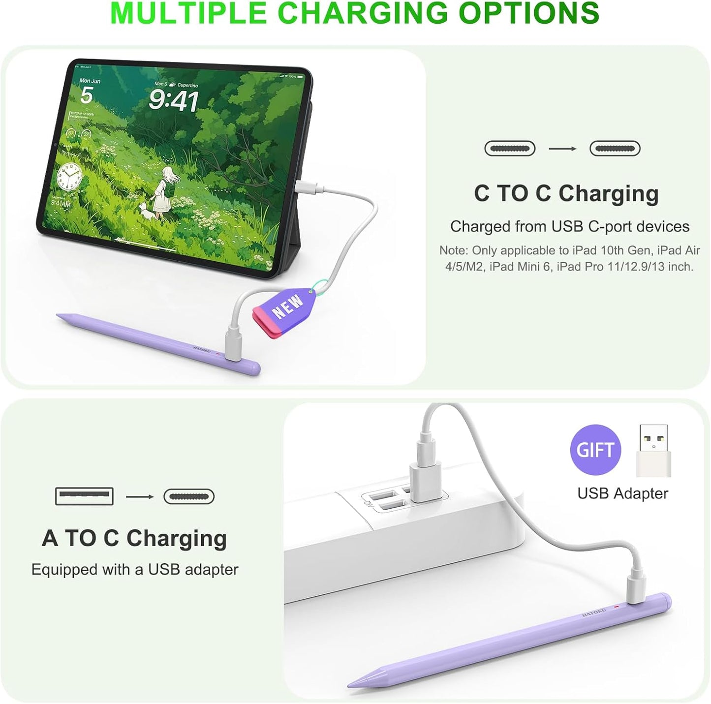 Stylus Pen for iPad 2018-2025: 15 Mins Fast Charging Pencil 1 Generation with Tilt Sensitivity Palm Rejection - Work for iPad Air 3 4 5 M2 M3- Pro 11" 12.9" M4 - Mini 5 6 - iPad 6 7 8 9 10 11 (Purple)