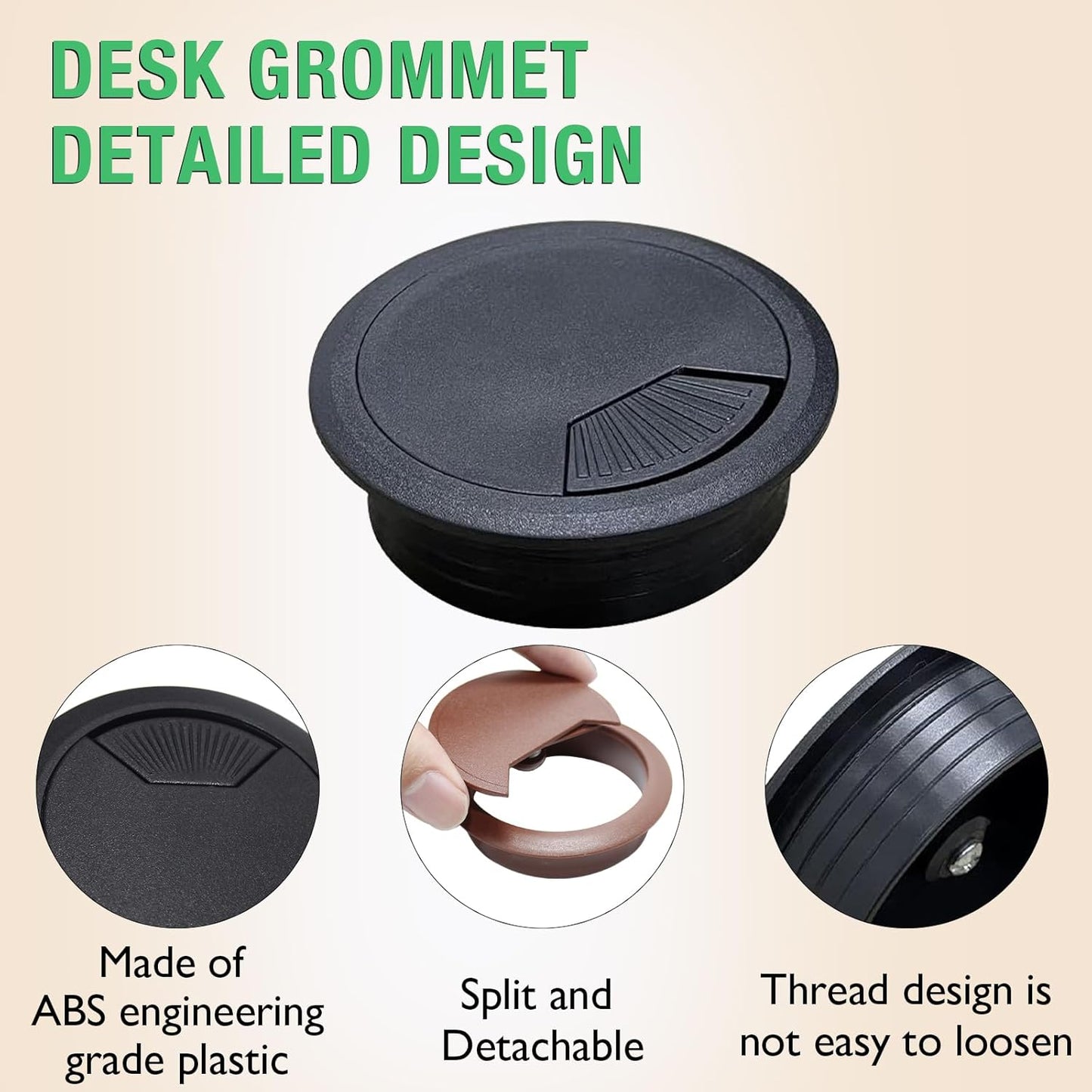 5 Pcs Desk Grommet 2-1/16" / 53 mm, Desk Cord Hole Cover, Cable Grommet ABS Plastic, Desk Hole Grommet for Home & Office Pc, Detachable Adjustable Cable Cord Organizer-Light Grey
