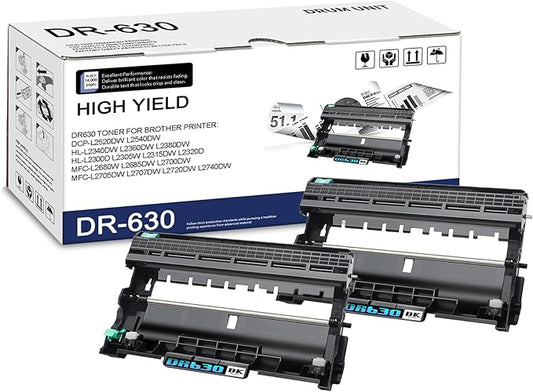 2-Pack DR630 High Yield Black Drum Unit, Replacement for Brother HL-L2300D L2305W L2315DW L2320D L2340DW L2360DW L2380DW MFC-L2680W L2700DW L2705DW L2720DW L2740DW DCP-L2520DW L2540DW Printer