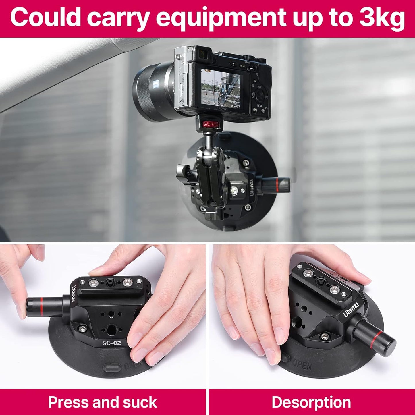 ULANZI SC-02 Suction Mount 4.5'', Magic Arm Bracket for DSLR Cameras Action Camera Video Shooting Filming, Compatible with DJI OSMO Pocket 3/Insta 360 x5/OSMO 360/Sony/Canon/Nikon/Fuji Action Cameras