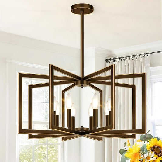 28" Modern Oil-Rubbed Bronze No Assembly Required Chandelier for Dining Room, Bronze Dining Room Light Fixture Over Table, Industrial Metal Hanging Pendant Light for Kitchen Island, Entryway, Foyer