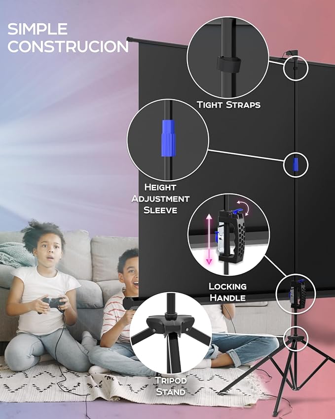 100 Inch Indoor and Outdoor Projector Screen with Stand for Movies or Presentations - HD Premium 16:9 Folding Free Tripod Screen with Carry Bag and Straps, Matte