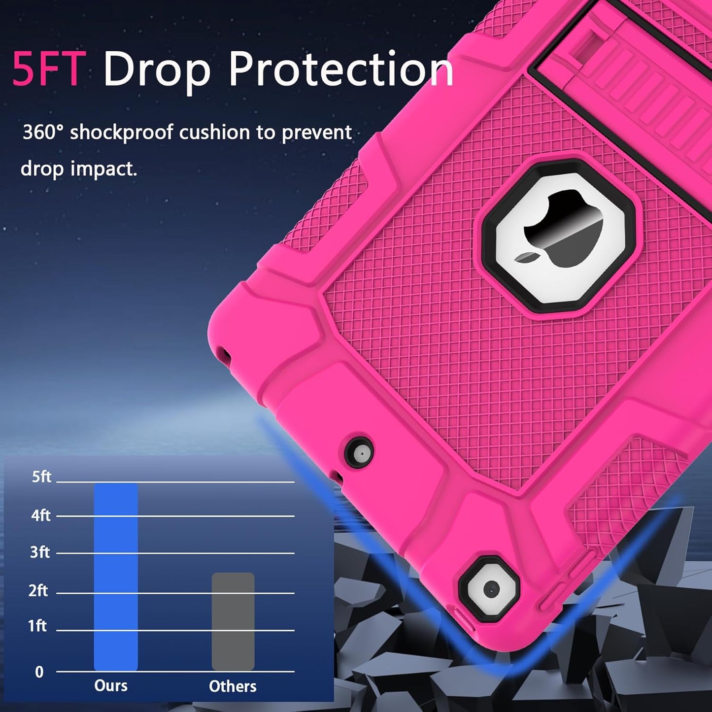 Rantice Case Compatible with iPad 9th Generation Case, iPad 8th Generation, iPad 7th Generation, Hybrid Shockproof Rugged Drop Protective Case with Kickstand for iPad 10.2'' (Rosepink+Black)