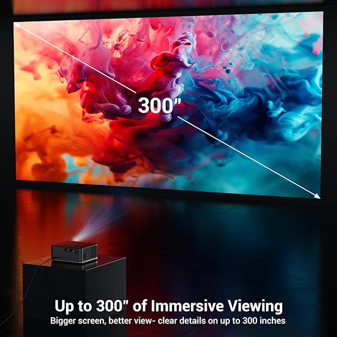 2000 ANSI 4K Full HD Projector with WiFi and Bluetooth, HAPPRUN Movie Home Theater with Auto Focus, 300'' Display for Indoor/Outdoor, Smart Proyector Compatible with Phone/TV Stick/PC/PS5