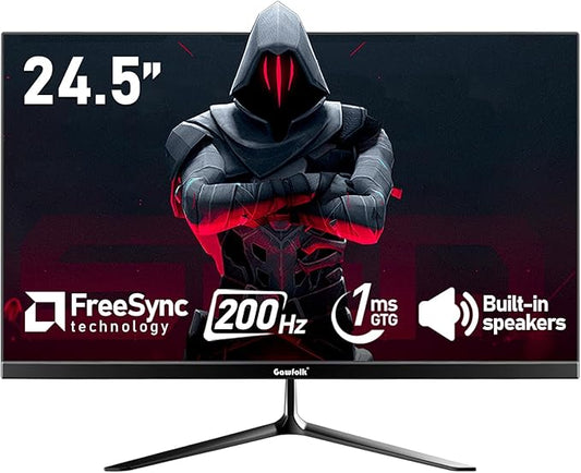 Gawfolk 24.5 Inch PC 200Hz Gaming Monitor, FHD 1080p screen, Built-in speakers,1ms without Bezel, freesync, 99% sRGB, 178 ° Angle View, HDMI、DisplayPort, Compatible with wall mounting 75*75MM - Black