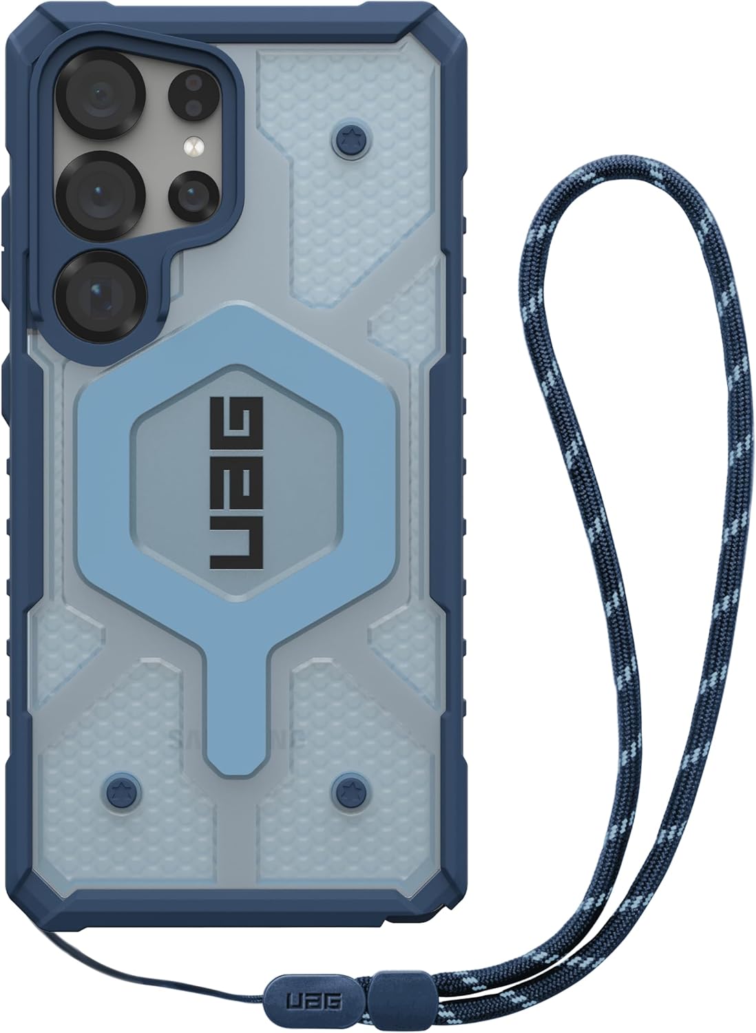 URBAN ARMOR GEAR UAG Designed for Samsung Galaxy S25 Ultra Case 6.9" Pathfinder Clear Bundle with Wrist Lanyard - Compatible with Magnetic Charging Luminous Glow in The Dark Protective Cover, Blues