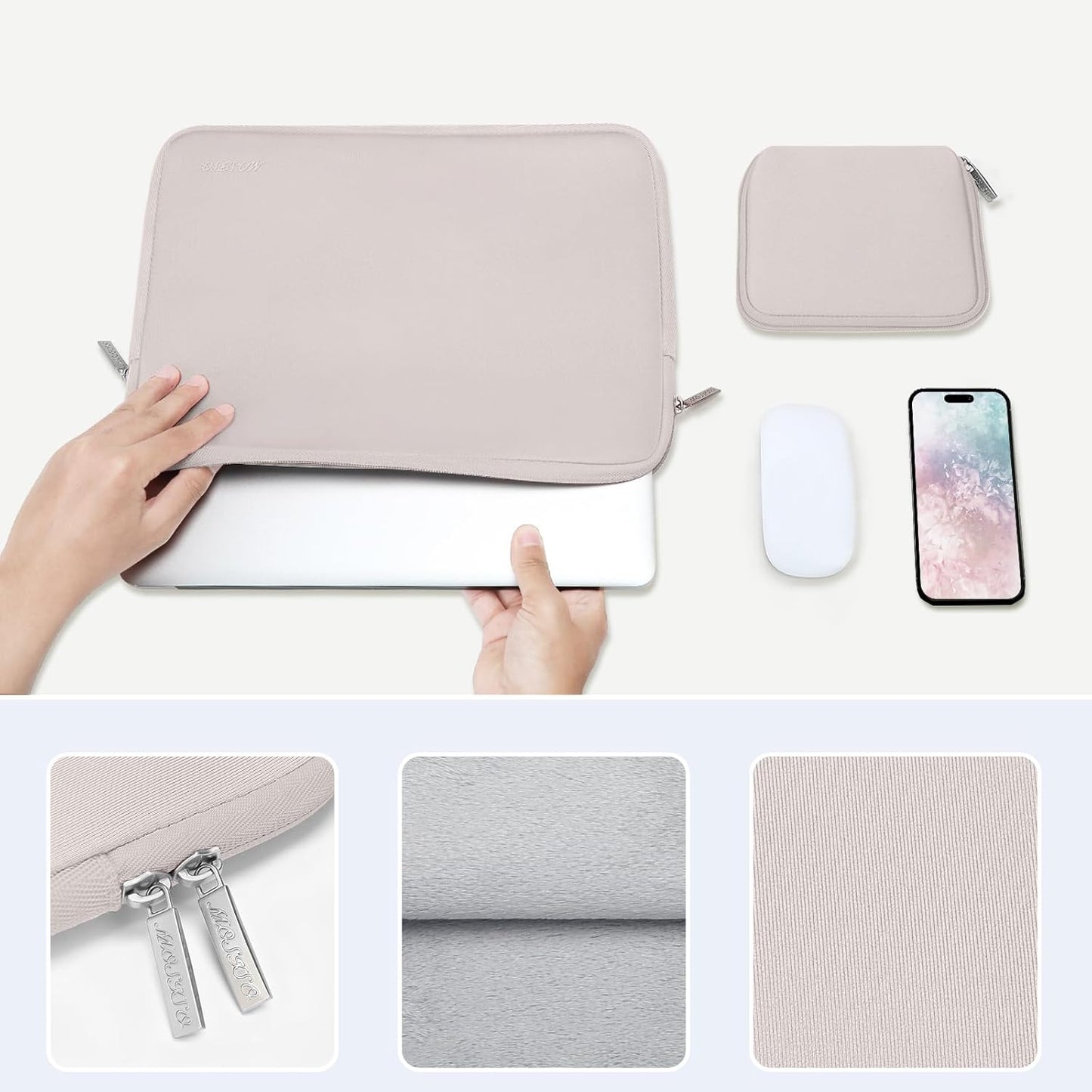 MOSISO Laptop Case 15 inch, 15 inch Laptop Sleeve Bag Compatible with MacBook Air 15 M4 A3241 M3 A3114 M2 A2941 2025 2024 2023, Dell XPS 15, Neoprene Computer Sleeve Bag with Small Case, Rock Gray