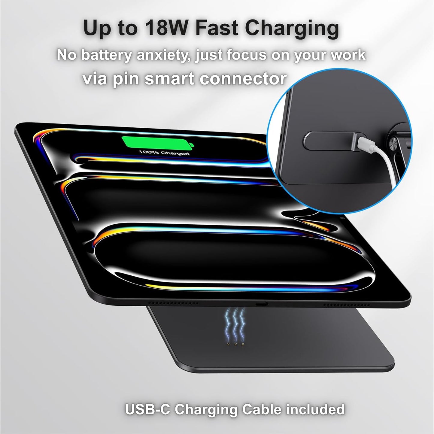 Magnetic iPad Pro M4 13-inch Stand with Wireless Charging 18W, 360° Rotating Aluminum Tablet Holder for iPad Pro M4 13-inch, Adjustable Desk Mount Series (M4-13inch)
