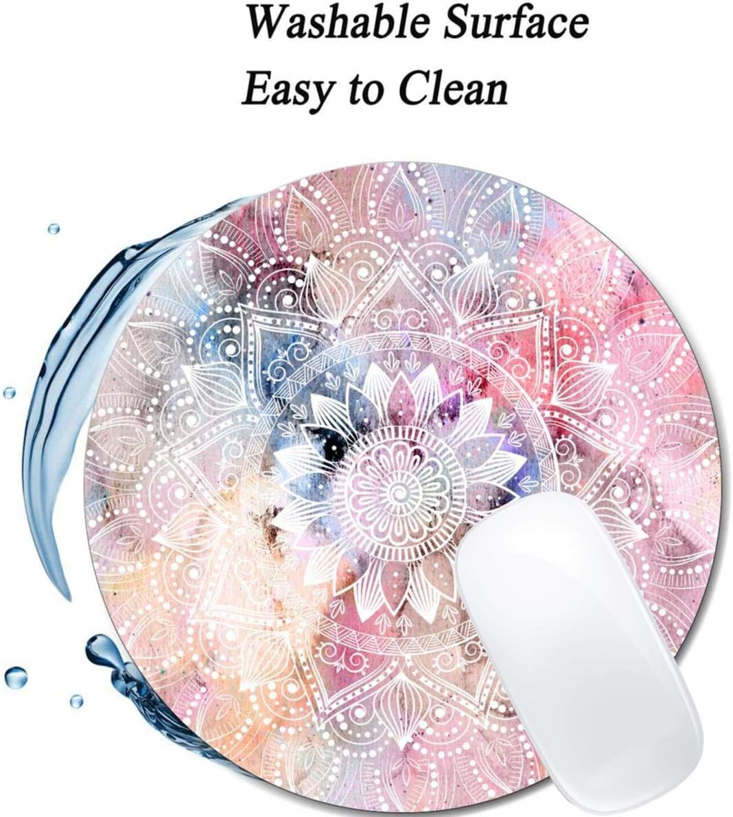White Watercolor Mandala Mouse Pad Round Non-Slip Rubber Mousepad Laptop Office Computer Decor Cute Desk Accessories Customized Design Mouse Pad
