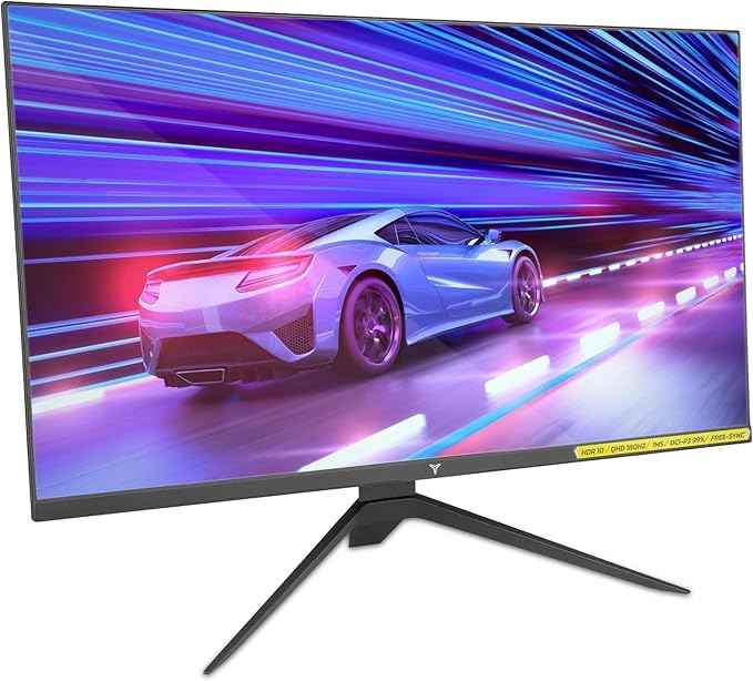 YEYIAN 27 inch 1440P QHD PC Gaming Fast IPS 2K Monitor | AMD FreeSync Premium 180Hz Refresh 1ms Response | 120% sRGB 178°Angel Tilted HDR 10 G-sync | 2 Display Port 1.4 & 2 HDMI 2.1 & Type A Input