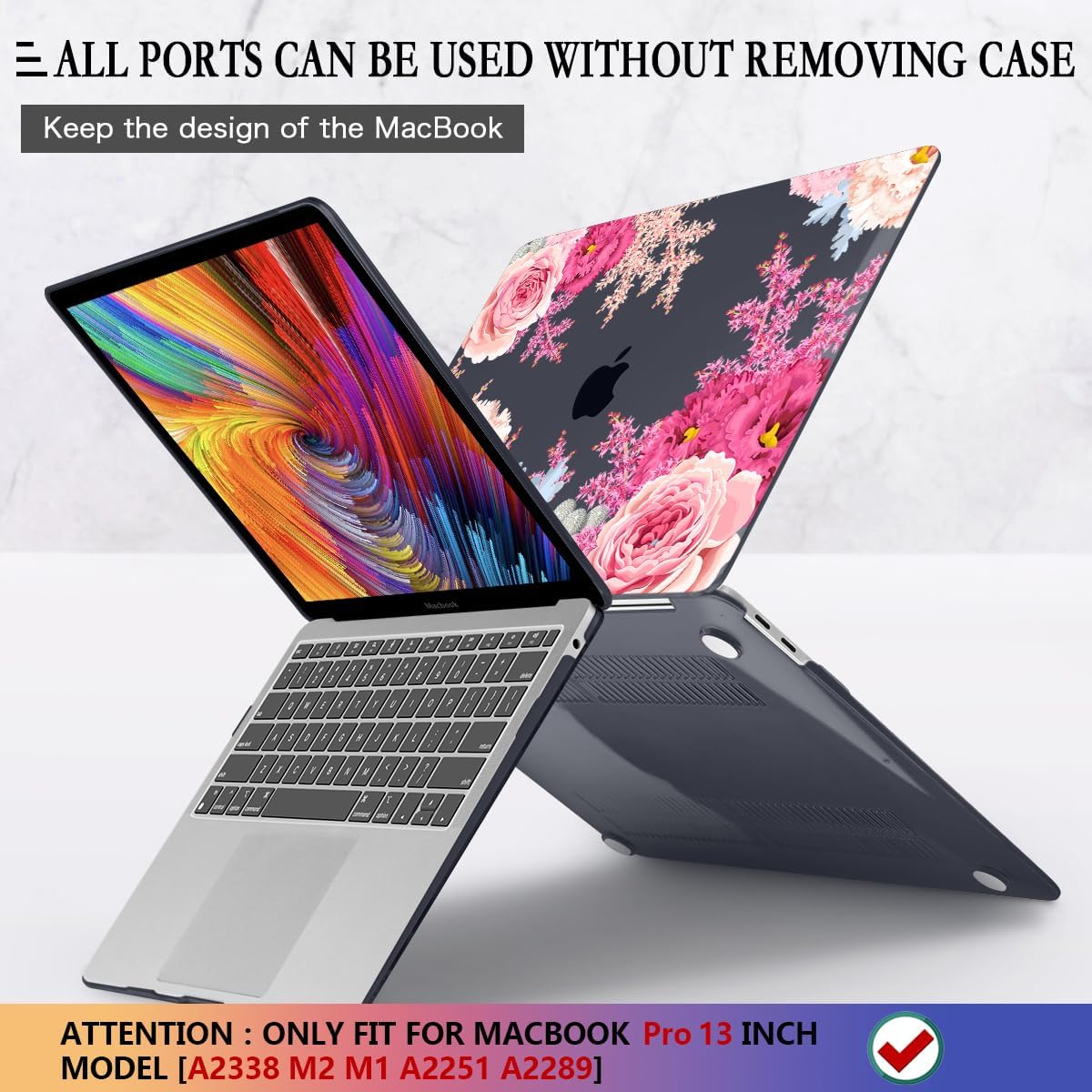 CISSOOK Floral Case Cover for MacBook Pro 13 Inch 2025-2020 Release A2338 A2289 A2251, Plastic Hard Shell Case with Keyboard Cover for MacBook Pro 13 M1 M2, Gorgeous Flowers