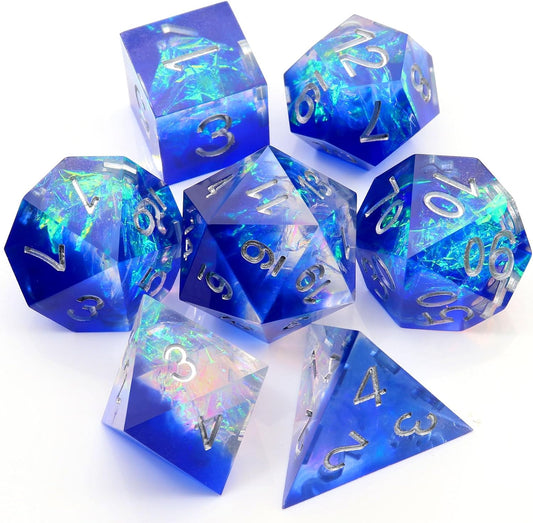 Haxtec DND Dice Set Sharp Edge Resin Dice with Dice Case Blue D&D Polyhedral Dice for TTRPGs Compatible with Dungeons and Dragons Galaxy Series