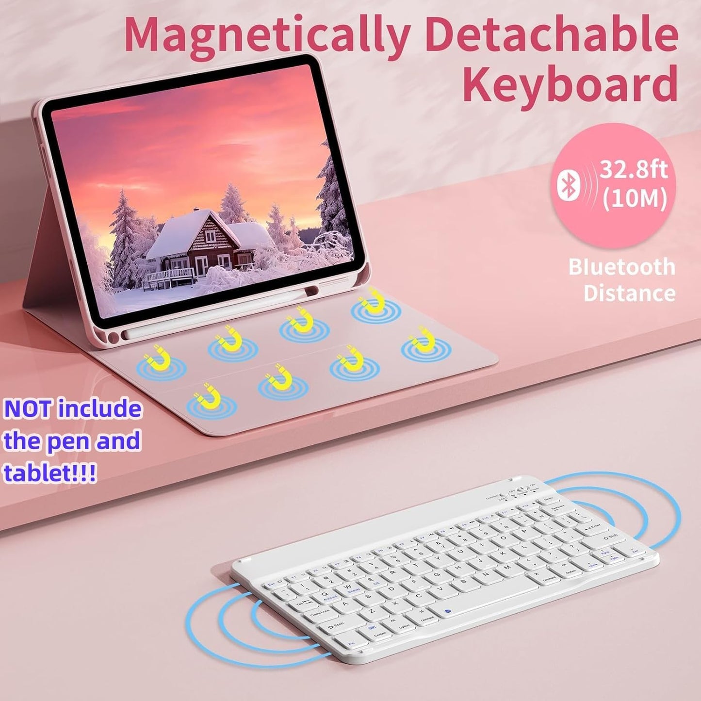 Keyboard Case for Galaxy Tab S6 Lite 10.4 Inch 2024/2022/2020, Slim Lightweight 7 Color Rainbow Backlight Detachable Magnetic Bluetooth Keyboard Cover with S Pen Holder,Mint Green