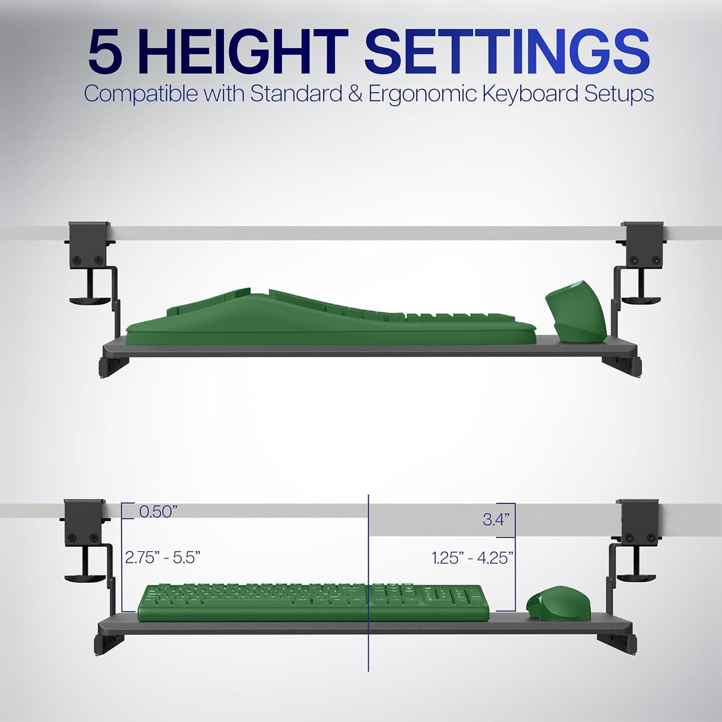 VIVO Large Height Adjustable Under Desk Keyboard Tray, C-clamp Mount System, 27 (33 Including Clamps) x 11 inch Slide-Out Platform Computer Drawer for Typing, White, MOUNT-KB05HW