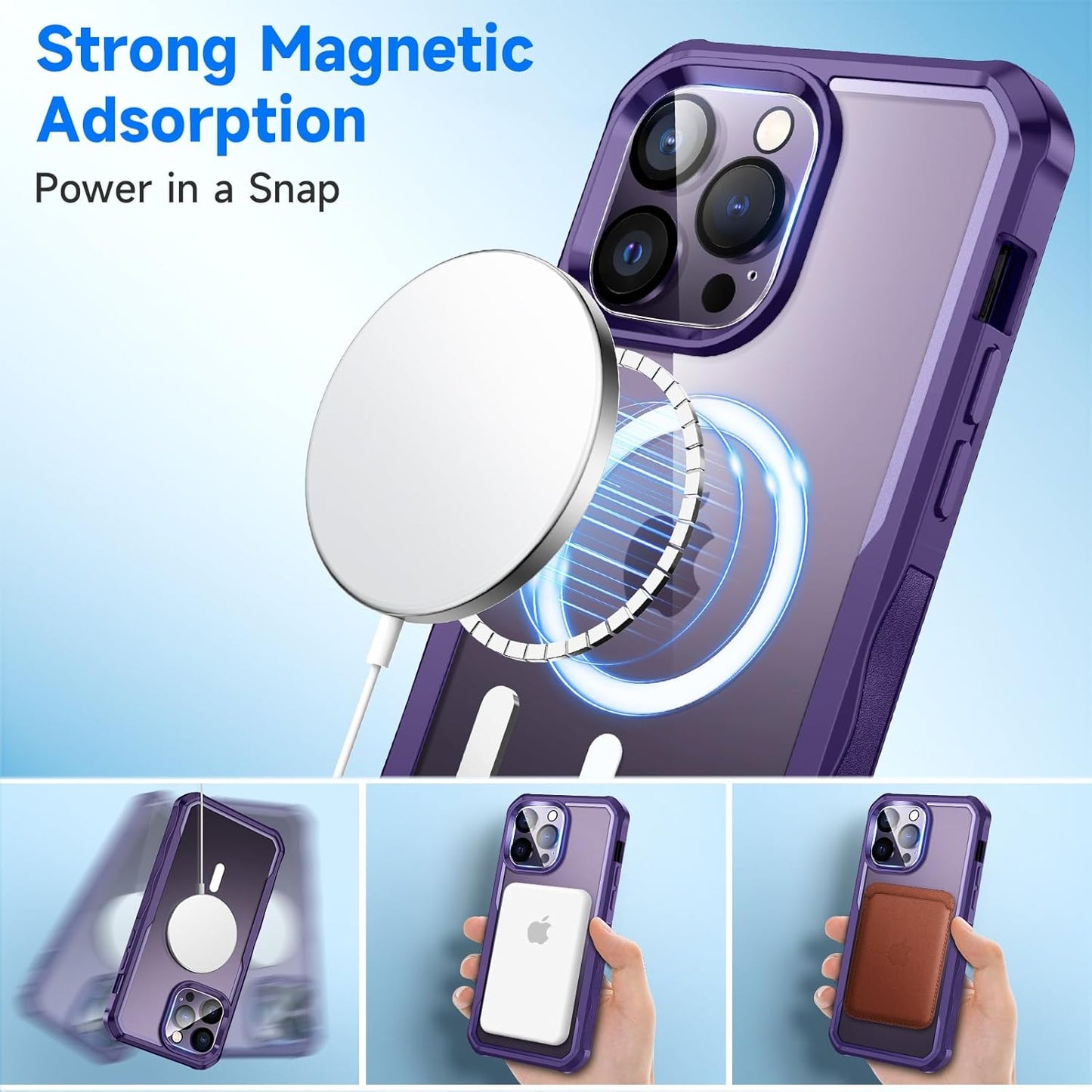 seacosmo for iPhone 14 Pro Max Case, Full Body Bumper with Built-in 9H Tempered Glass Privacy Screen Protector and Camera Lens Protector, Compatible with MagSafe, Shockproof Phone Cover, 6.7", Purple