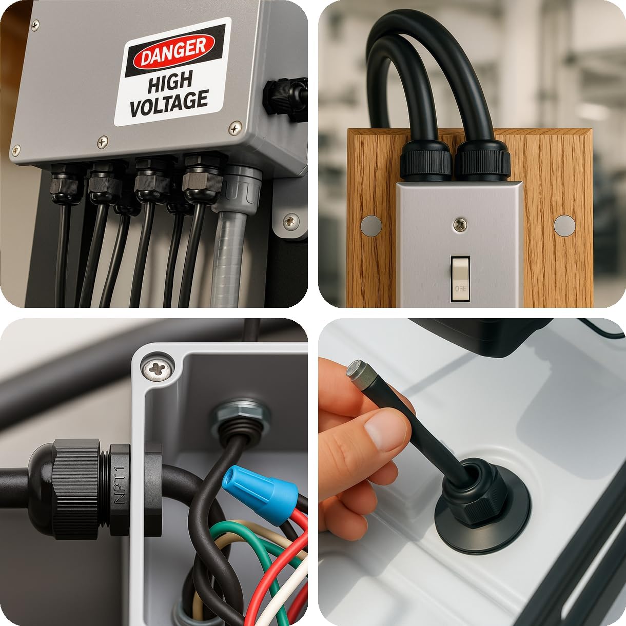 MGI SpeedWare 1/4" NPT Strain Relief Nylon Cord Grip Cable Glands, Black Plastic Grommet 100-Pack