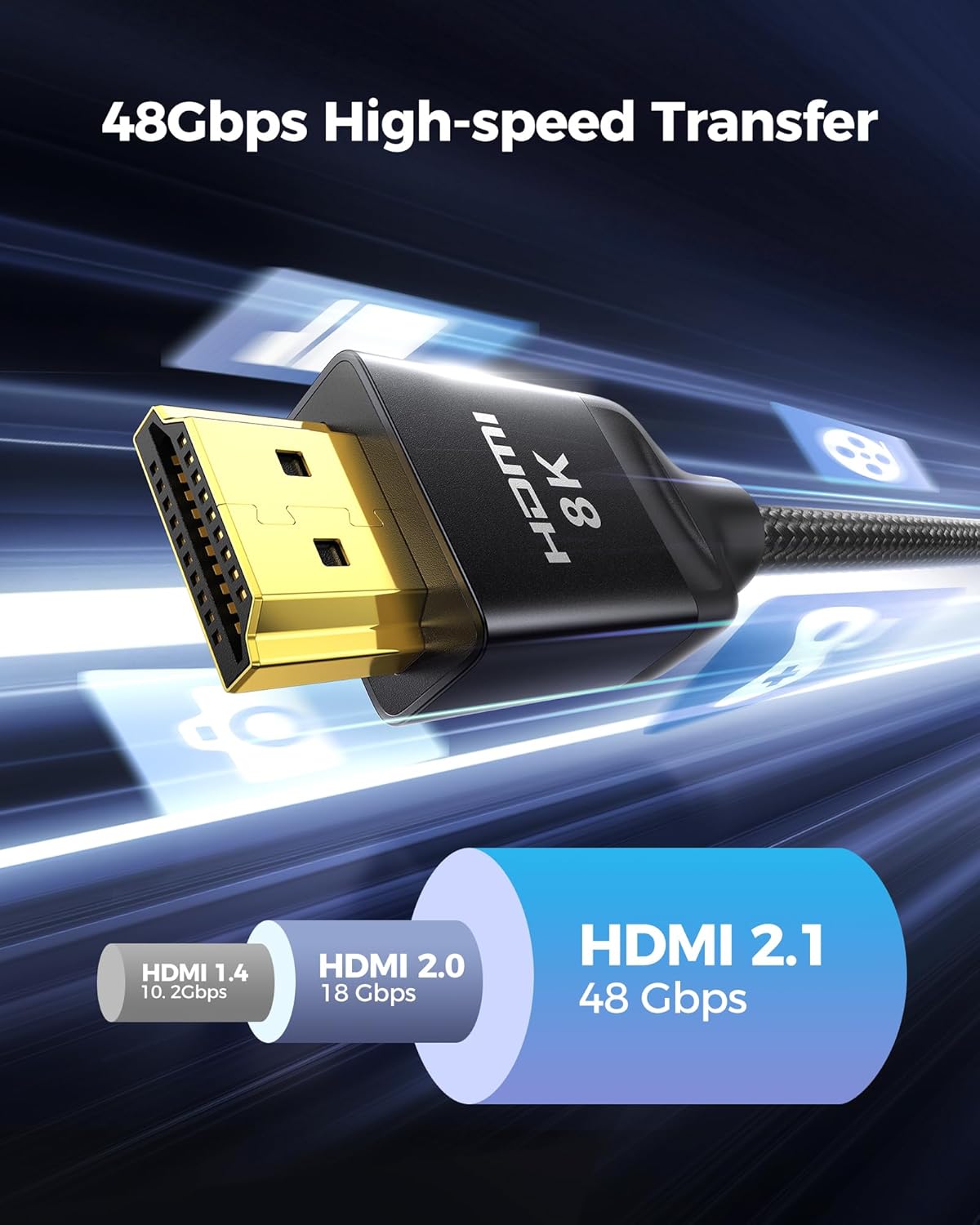 Silkland 10K 8K HDMI 2.1 Cable Certified 6.6FT [4K@120Hz 144Hz, 8K@60Hz, 2K@240Hz] Ultra High Speed HDMI® Cable 48Gbps (Upgrade Braided),HDR, eARC, HDCP 2.3, Compatible for/PS5/PS4/Roku TV