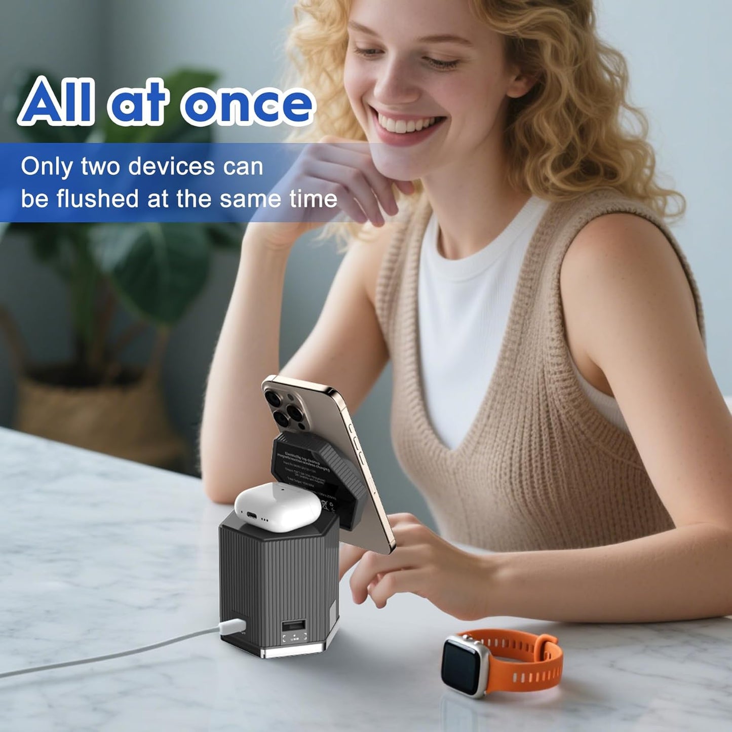 QFUP 5 in 1 Charging Station for Apple iPhone MagSafe Charger, Fast Wireless Charger Stand (1*USB and 2*Type-C) for iPhone 16,15,14,13,12 Series, Apple Watch, AirPods