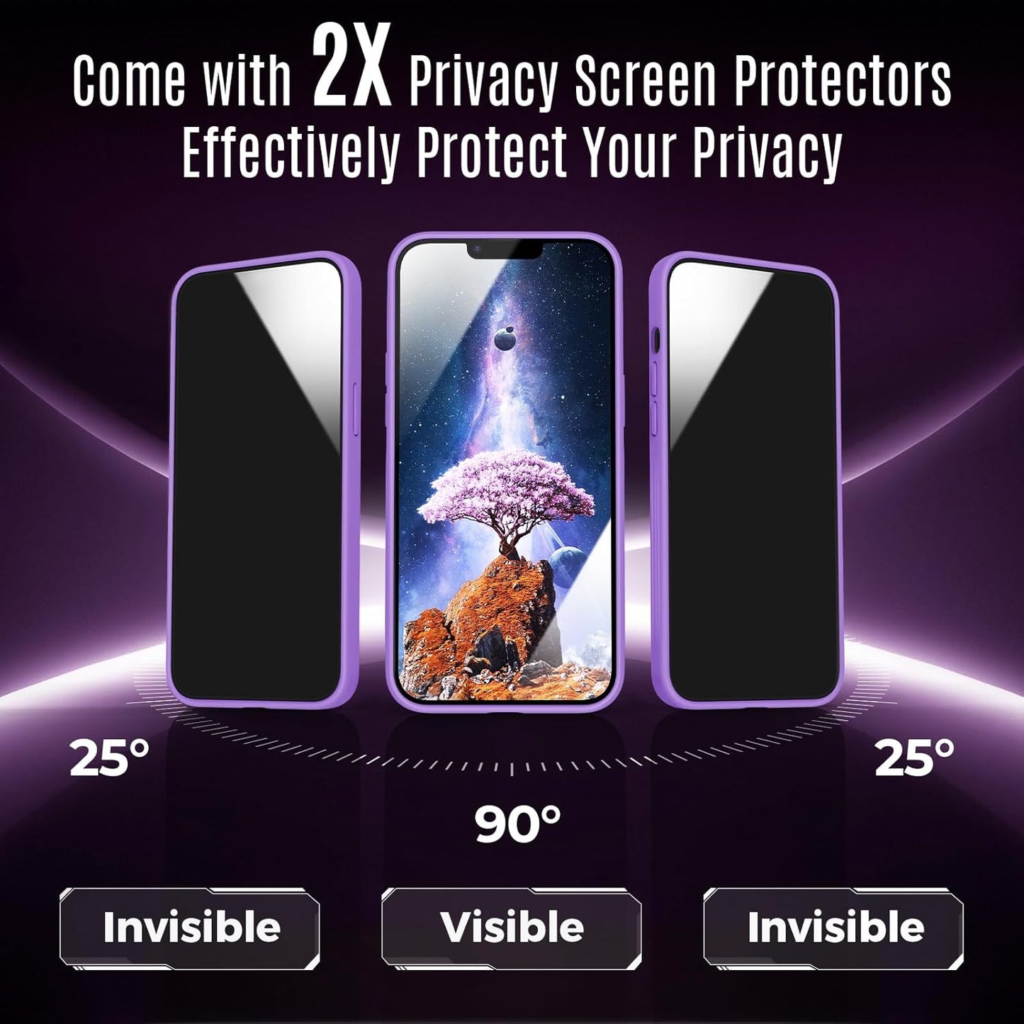 Designed for iPhone 14 Case, Compatible with MagSafe, with Privacy Screen Protectors X2, [Camera Protection] [15FT Military Drop Protection] Shockproof Phone Case, 6.1", Light Purple