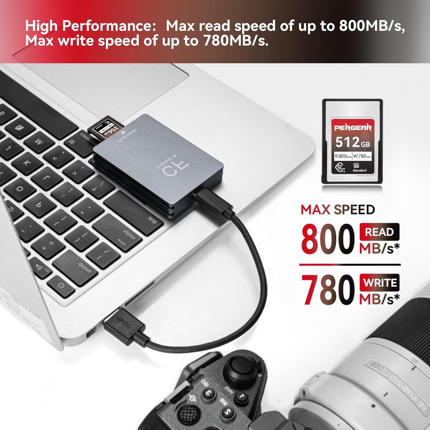 Pergear 512GB CFexpress Type A Memory Card VPG200, Up to 800MB/s Read Speed & 780MB/s Write Speed for 4K 120P,8K 30P Recording (2-Pack)