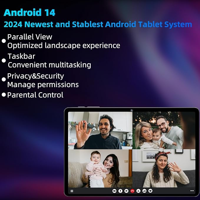 Android 15 Tablet 11inch, Face Unlock, 18W Fast Charging, 12GB+128GB+1TB Expand, Octa-core CPU, 8000mAh Large Battery, WiFi6, Touchscreen Display, Widevine L1 Tableta, Blue